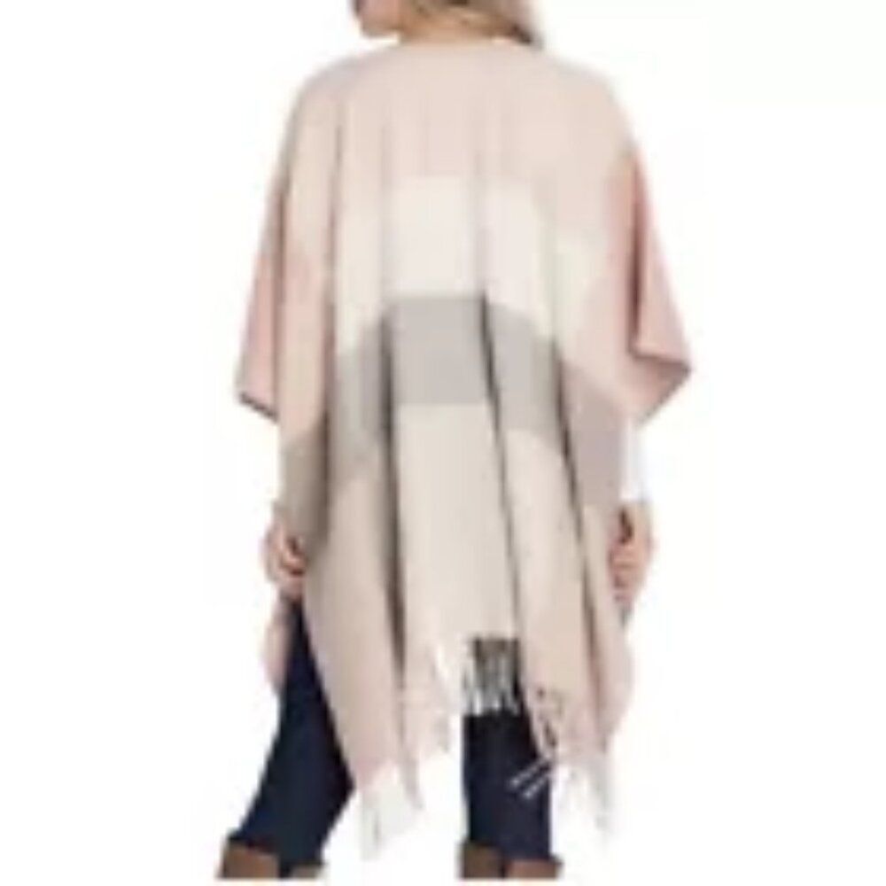 Woolrich Cozy Blanket Kimono  Aurora Plaid Light Pink Ivory One Size - Picture 8 of 9